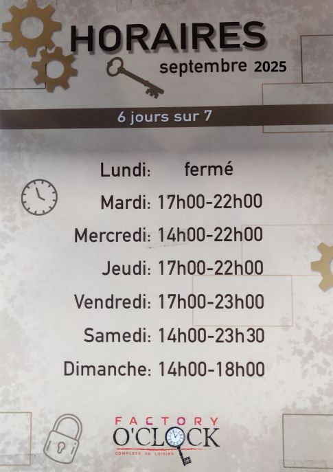 Horaires Factory O'Clock Brest Horaires Factory O'Clock Brest