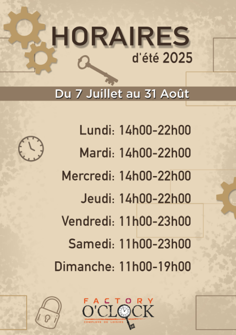 Horaires Factory O'Clock Brest Horaires Factory O'Clock Brest